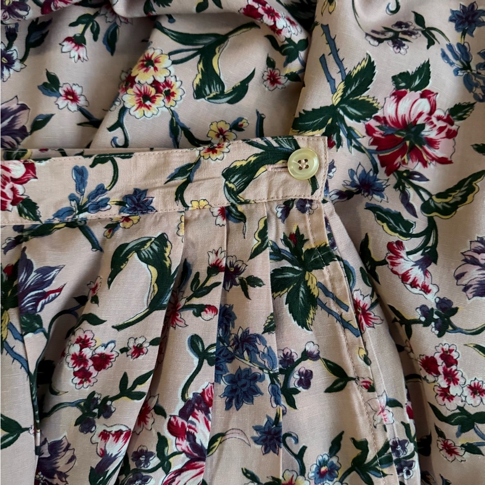 VTG Floral Pleated Skirt M Blush Pink Cottagecore Prairie Pockets Linen Ramie - Picture 4 of 6
